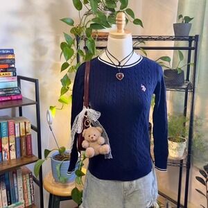 Navy Blue Cable Knit Sweater Size Small‎ Preppy Y2K Knitwear